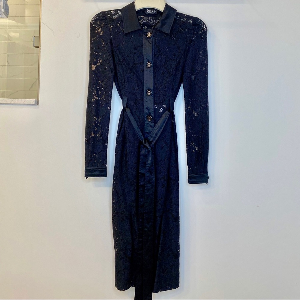 Dolce & Gabbana Black Belted Lace Dress